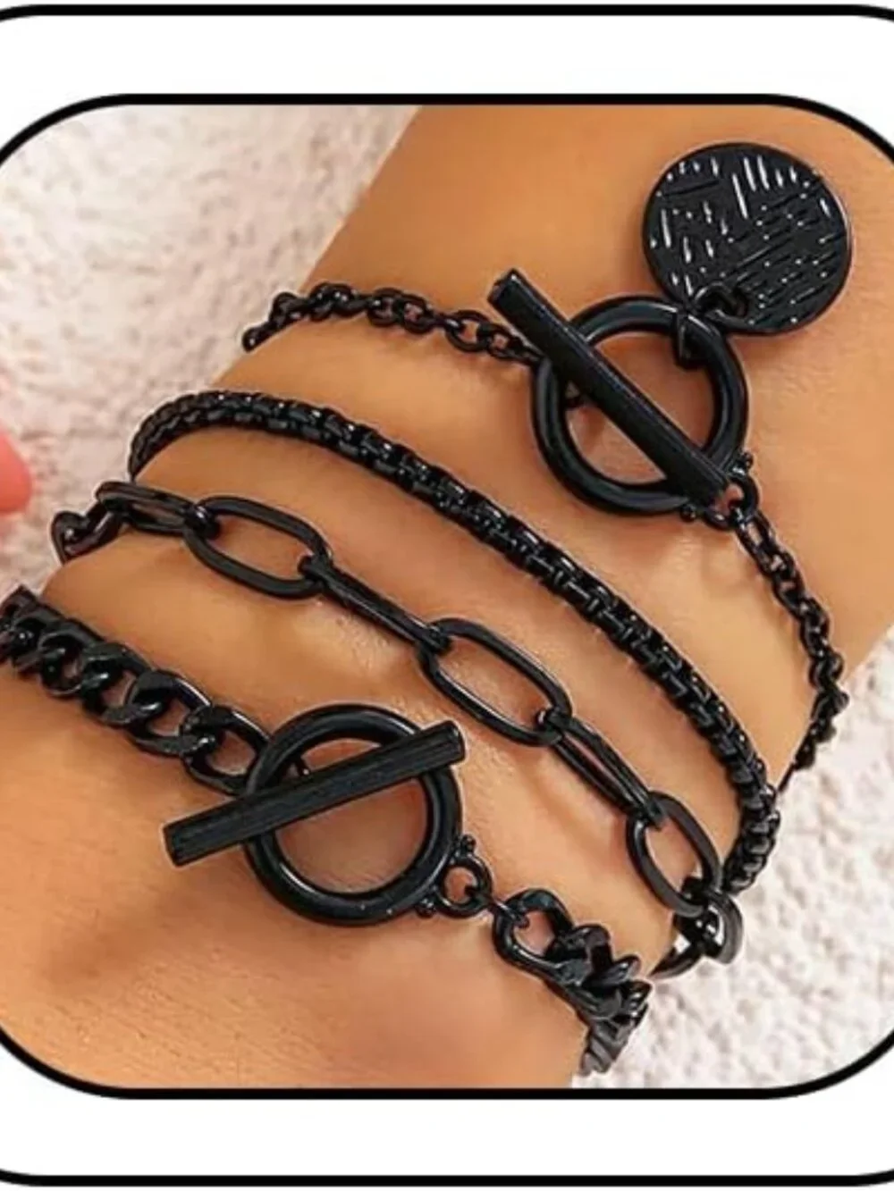 4Pcs Goth Black Stackable Bracelets Set for Women Gothic Statement Gold Coin OT